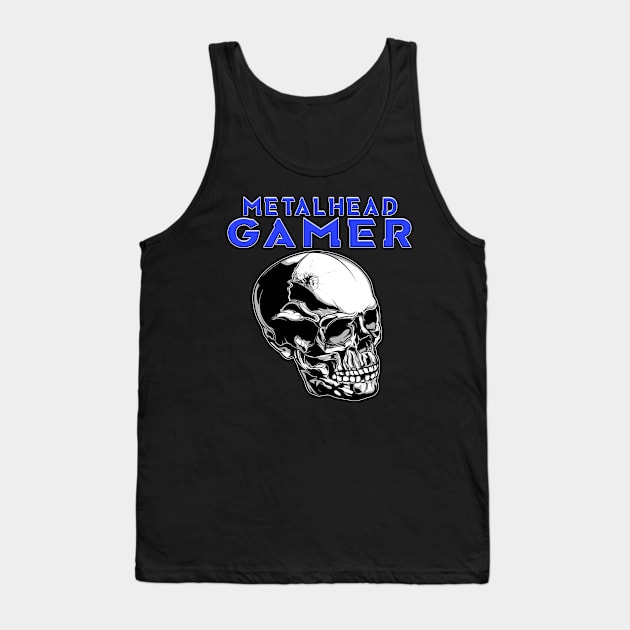 Metalhead Gamer Full Skull Blue Tank Top by Shawnsonart